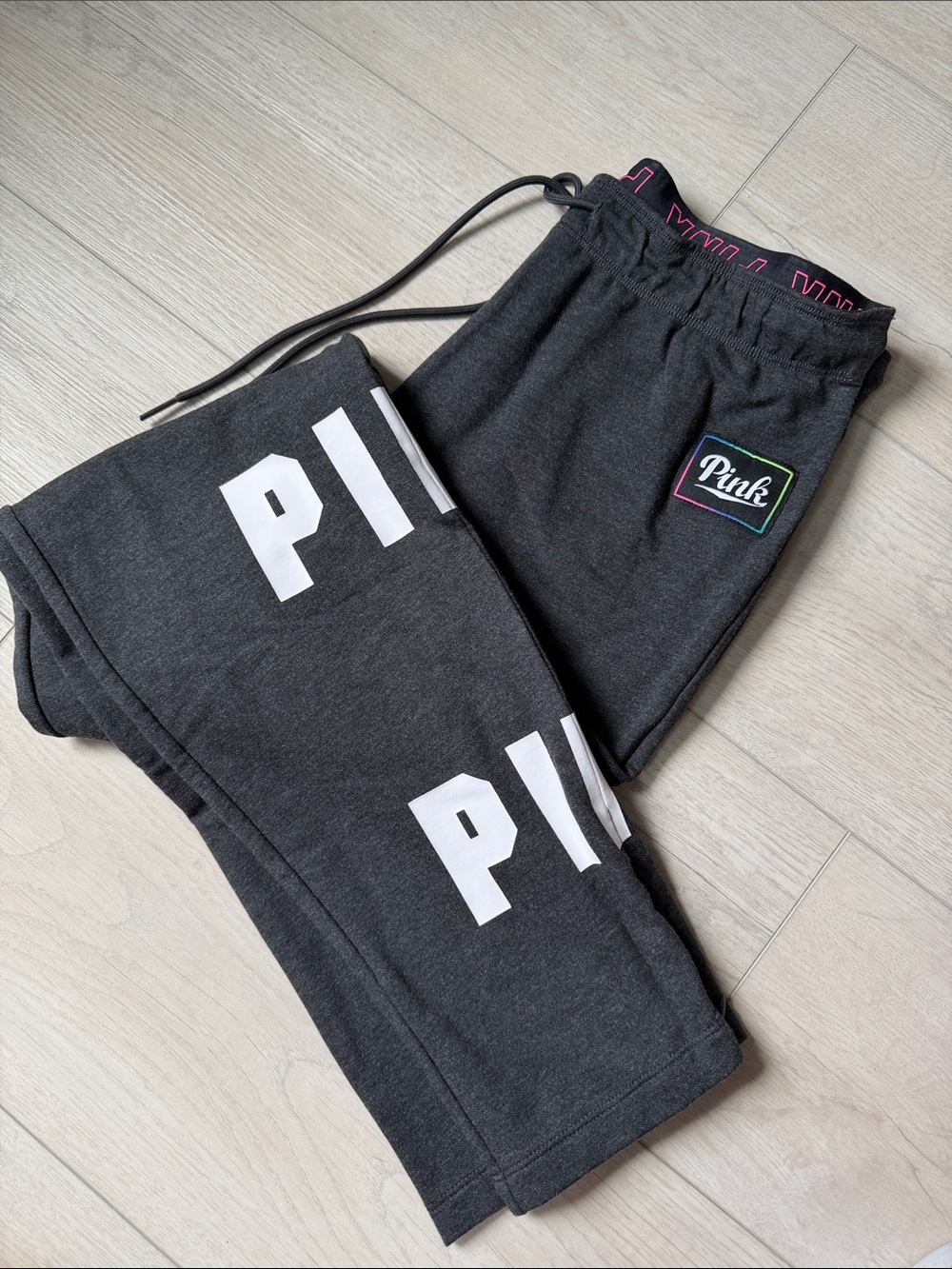 PINK Victoria’s Secret Dark Gray Joggers with White Lettering